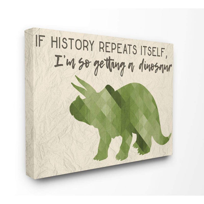 Stupell Industries The Kids Room by Stupell I'm So Getting a Dinosaur Green Triceratops Stretched Canvas Wall Art, Proudly Made in USA - Image 1